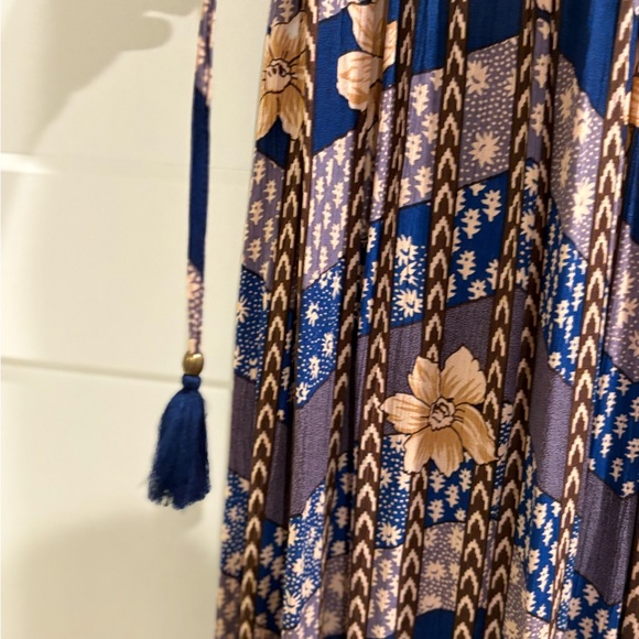 Floral Halter Maxi Dress - Blue and Tan - Picture 6 of 6